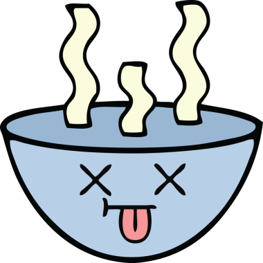 Bir insan tarafından çizilmiş sıcak çorba karikatürü.