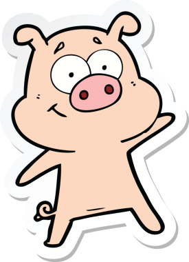 Bir insan tarafından çizilmiş mutlu çizgi film domuzu çıkartması.