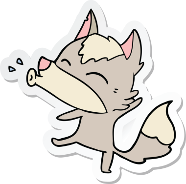 Bir insan tarafından çizilmiş uluyan kurt çizgi filminin çıkartması.