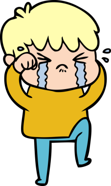 Bir insan tarafından çizilmiş ağlayan çizgi film çocuğu.