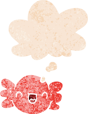 Düşünce baloncuğu ile sarılı çizgi film grunge sıkıntılı retro dokuma tarzı bir insan tarafından çizilmiş