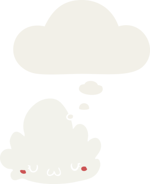 Düşünce baloncuğu olan sevimli çizgi film bulutu bir insan tarafından çizilmiş.