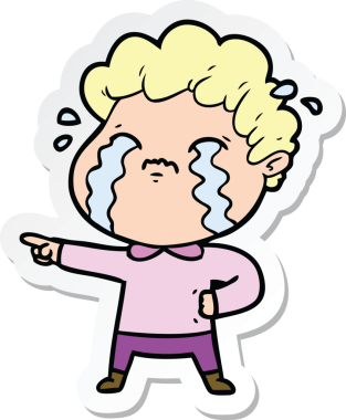 Bir insan tarafından çizilmiş, ağlayan bir çizgi film karakterinin çıkartması.