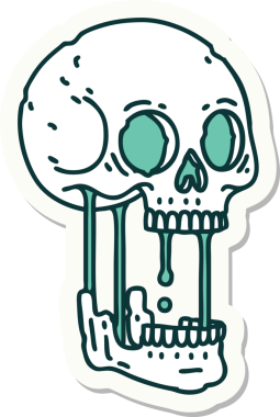 Bir insan tarafından çizilmiş bir kafatasının geleneksel stiliyle dövme çıkartması.