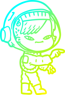 Bir insan tarafından çizilmiş soğuk gradyan çizgili astronot kadın çizimi.