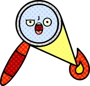 Bir insan tarafından çizilmiş bir büyüteçin çizgi roman tarzı karikatürü