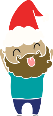 Bir insan tarafından çizilmiş Noel Baba şapkası takan sakallı bir adam.