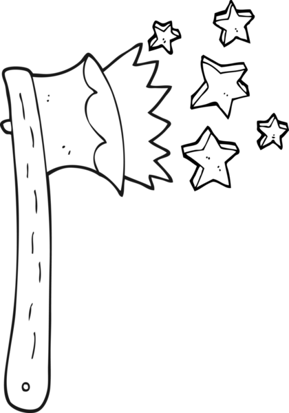 Bir insan tarafından çizilmiş siyah beyaz karikatür keskin balta