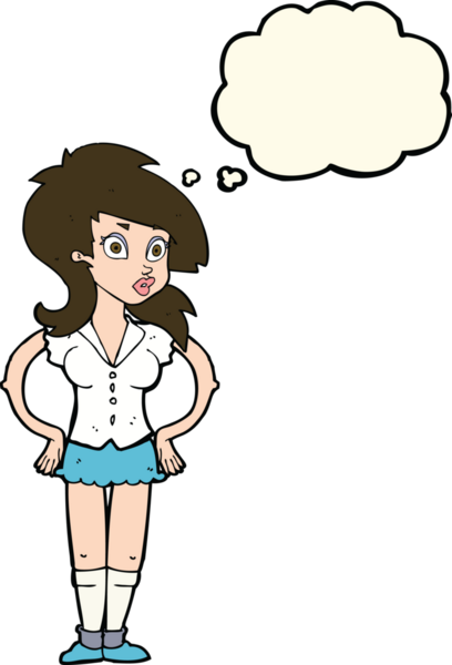 Bir insan tarafından çizilmiş düşünce baloncuğu olan güzel bir kadın.