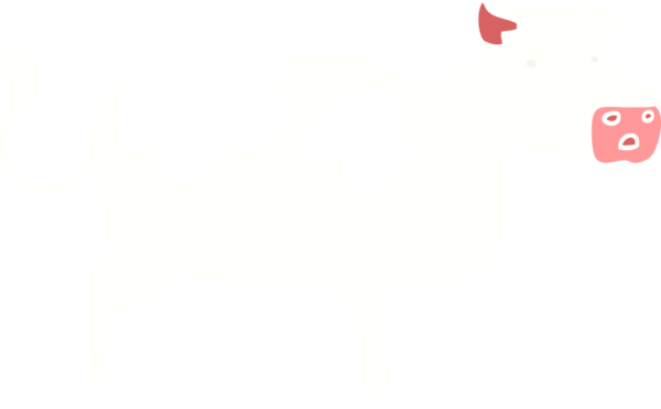 Bir insan tarafından çizilmiş düz renkli çizgi film ineği