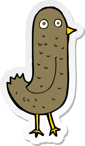 Bir insan tarafından çizilmiş komik bir karikatür kuşunun çıkartması.