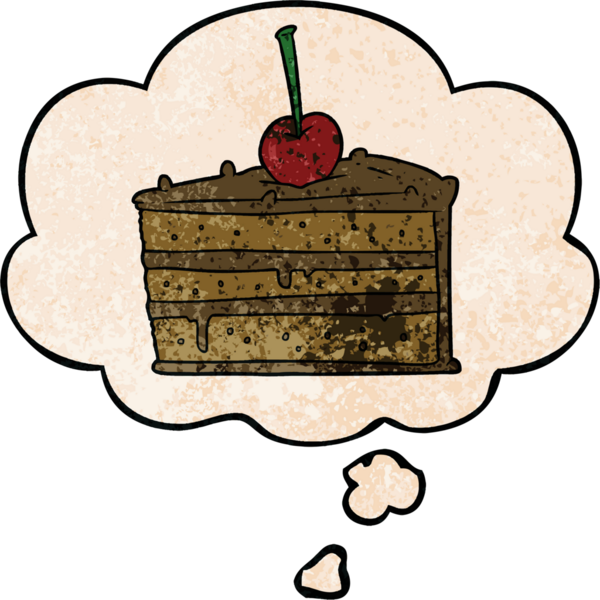 Düşünce baloncuklu çikolatalı pasta. Bir insan tarafından çizilmiş grunge desenli.