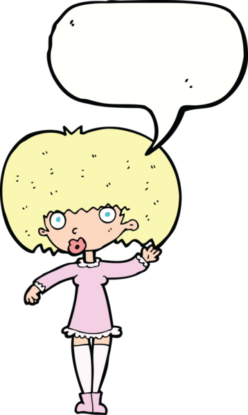 Bir insan tarafından çizilmiş konuşma balonu olan çizgi film kızı.