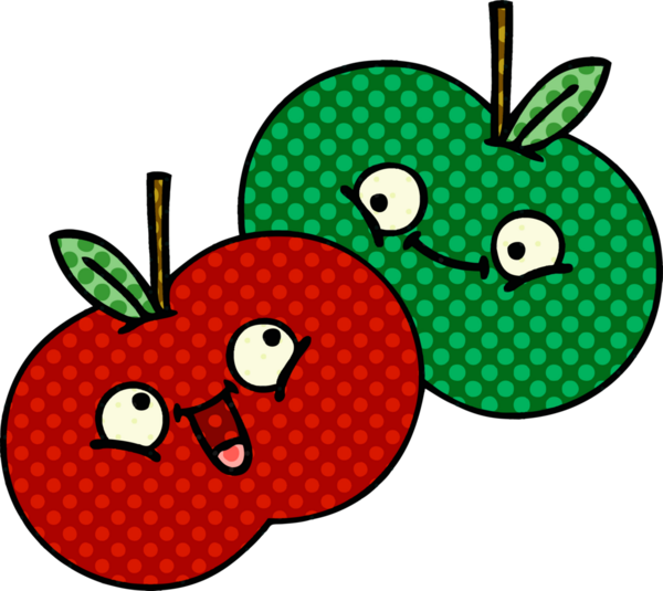 Bir insan tarafından çizilmiş sulu bir elmanın karikatürü.