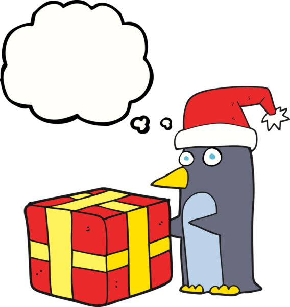 Serbest çizim düşünce balonu karikatür noel pengueni bir insan tarafından çizilmiş