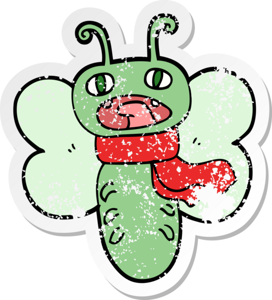 Bir insan tarafından çizilmiş komik bir kelebeğin sıkıntılı çıkartması.