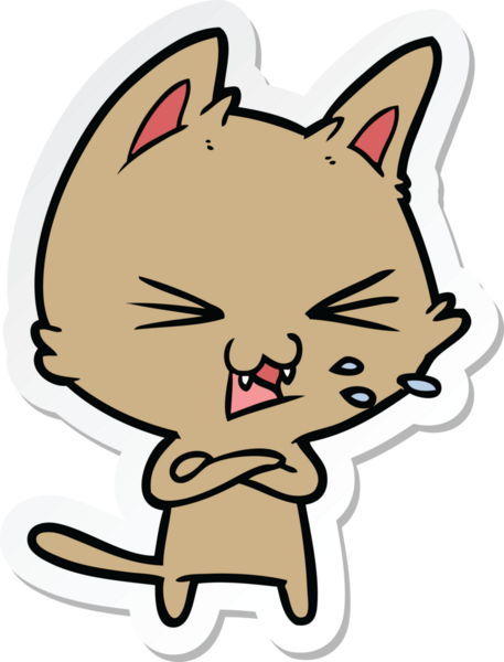 Bir insan tarafından çizilmiş çizgi film kedisinin çıkartması.