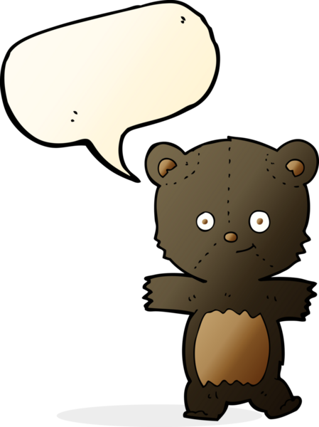 Bir insan tarafından çizilmiş konuşma balonu olan sevimli çizgi film kara ayısı.