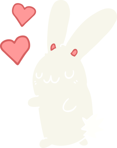 Bir insan tarafından çizilmiş düz renkli çizgi film tavşanı.