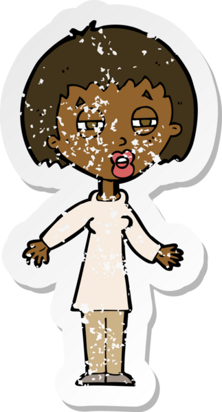 Bir insan tarafından çizilmiş yorgun bir karikatür çıkartması.