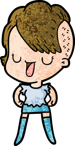 Bir insan tarafından çizilmiş hippi saç kesimli sevimli bir çizgi film kızı.