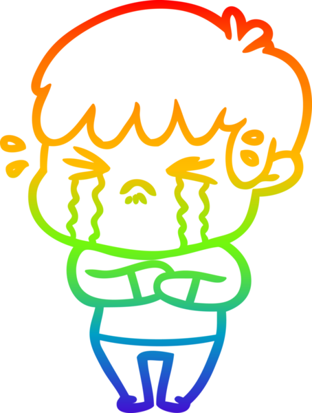 Gökkuşağı gradyan çizimi bir insan tarafından çizilmiş ağlayan bir çizgi çocuk çizimi