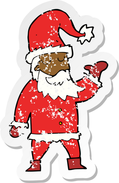 Bir insanın çizdiği Noel Baba çizgi filminin gerilimli retro çıkartması.