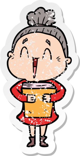 Bir insan tarafından çizilmiş mutlu, yaşlı bir kadının sıkıntılı çıkartması.