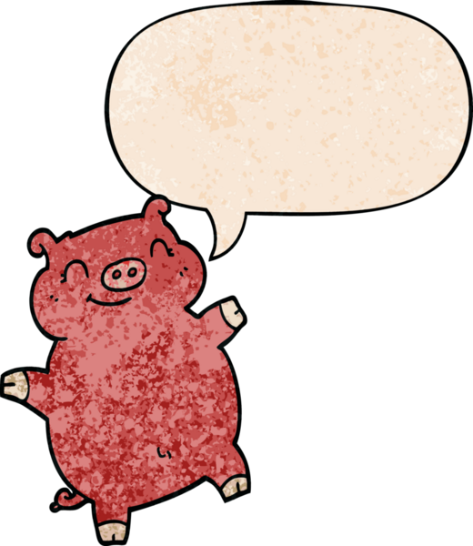 Bir insan tarafından çizilmiş eski moda konuşma baloncuklu çizgi film domuzu.