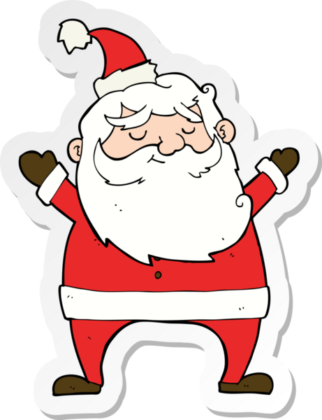 Bir insan tarafından çizilmiş neşeli bir Noel Baba çizgi filminin çıkartması.