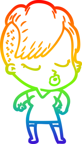 Gökkuşağı gradyan çizgi çizimi Bir insan tarafından çizilmiş güzel hippi kız