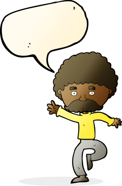 Çizgi filmdeki bıyıklı adam disko bir insan tarafından çizilmiş konuşma balonuyla dans ediyor.