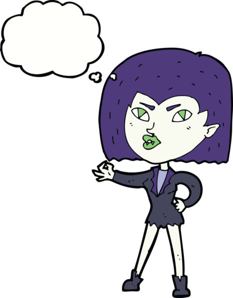 Bir insan tarafından çizilmiş düşünce balonlu vampir kız.