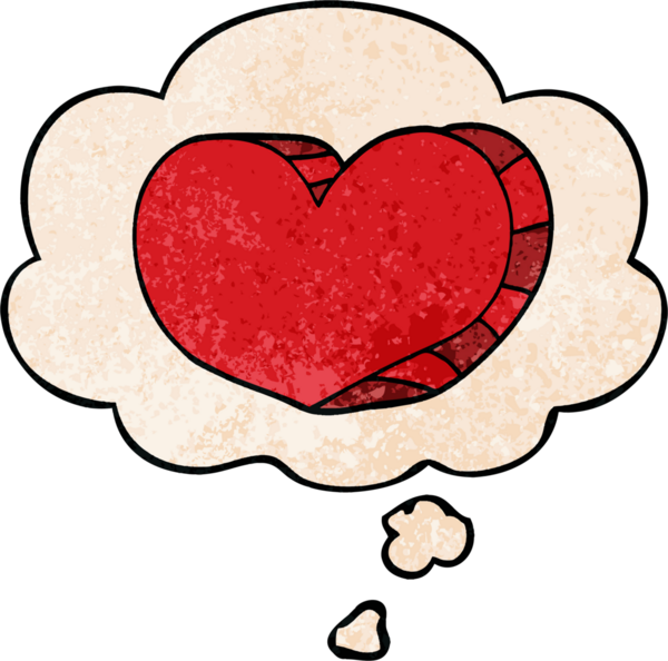 insan tarafindan çizilmis grunge dokuma tarzinda dusunce baloncuklari olan karikatür ask kalbi.