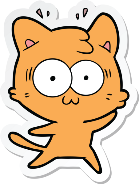 Bir çizgi film çıkartması. Bir insan tarafından çizilmiş, şaşırmış bir kedi.