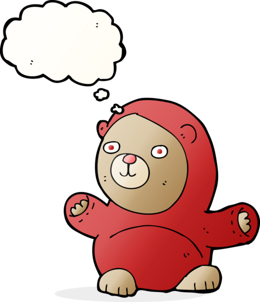 Bir insan tarafından çizilmiş düşünce balonlu oyuncak ayı.