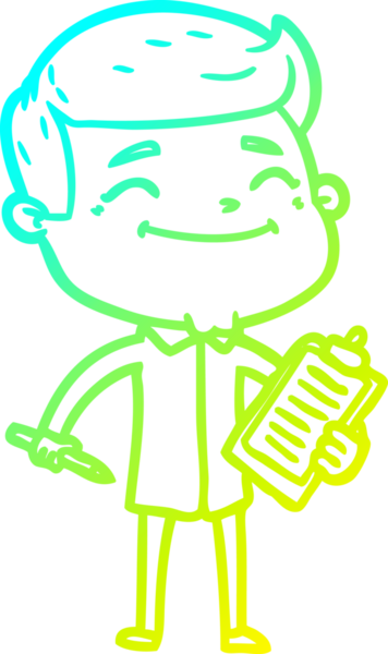 Bir insan tarafından çizilen ankete katılan mutlu bir çizgi film adamının soğuk gradyan çizgisi.