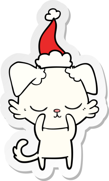 Bir insan tarafından çizilmiş Noel Baba şapkası takan bir köpeğin çizdiği el yazısı.