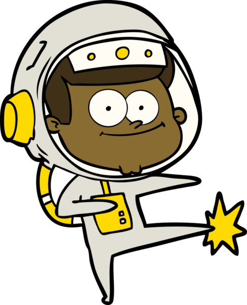 Bir insan tarafından çizilmiş mutlu astronot çizgi filmi.