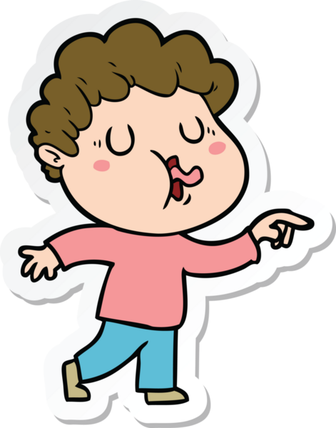 Bir insan tarafından çizilmiş şarkı söyleyen bir çizgi film karakterinin çıkartması.