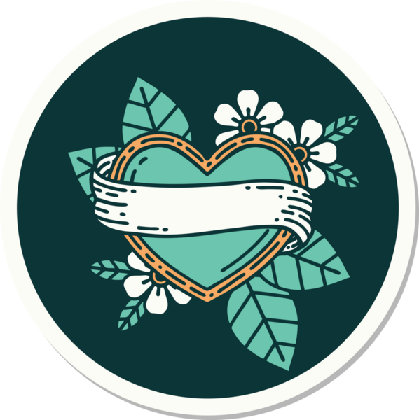 Bir insan tarafından çizilmiş geleneksel bir kalp ve bayrak stili dövme çıkartması.