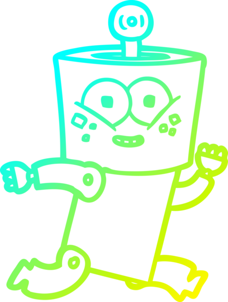 Bir insan tarafından çizilmiş mutlu çizgi film robotu çizimi.