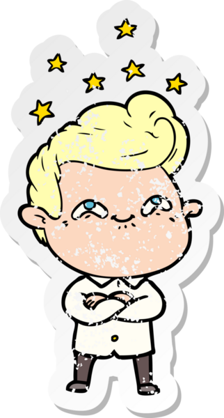 Bir insan tarafından çizilmiş heyecanlı bir karikatür çıkartması.