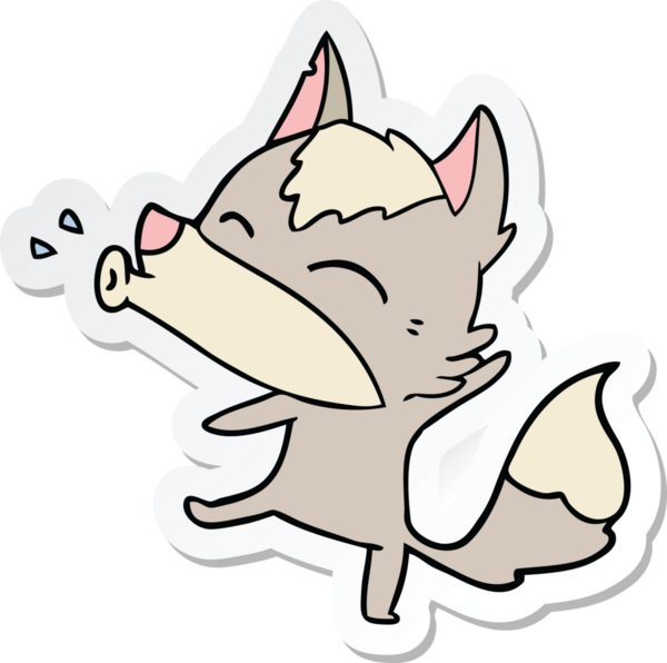 Bir insan tarafından çizilmiş uluyan kurt çizgi filminin çıkartması.