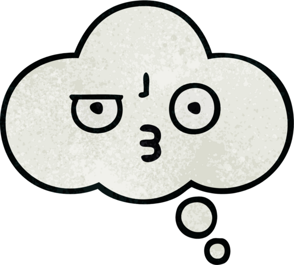 Bir insan tarafından çizilmiş bir düşünce baloncuğunun retro grunge doku karikatürü