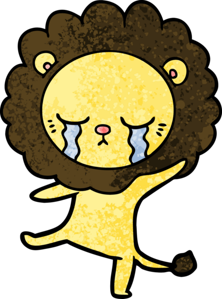 Bir insan tarafından çizilmiş ağlayan çizgi film aslanı.