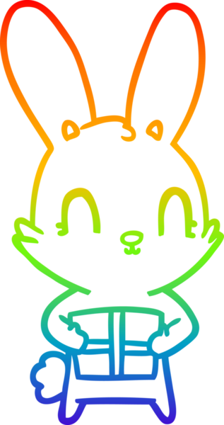 Gökkuşağı gradyan çizgisi. Bir insan tarafından çizilmiş şirin bir tavşan çizimi.