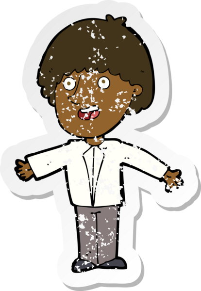 Bir insan tarafından çizilmiş mutlu bir adamın karikatür yapıştırması.