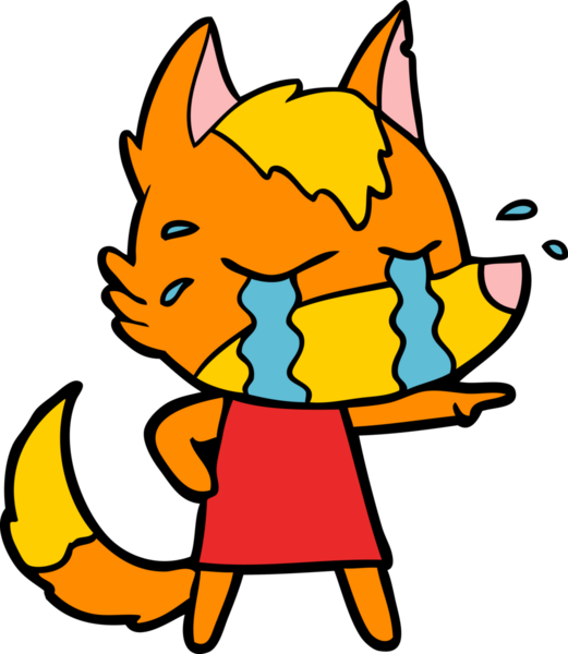 Bir insan tarafından çizilmiş üzgün küçük tilki çizgi film karakteri.