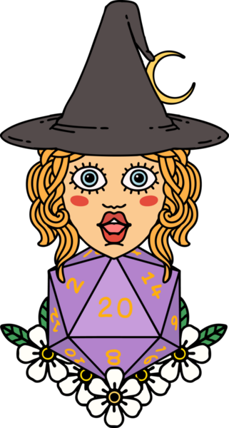 Retro Dövme Tarzı İnsan Cadı Doğal 20 zar atışıyla Bir insan tarafından çizilmiş